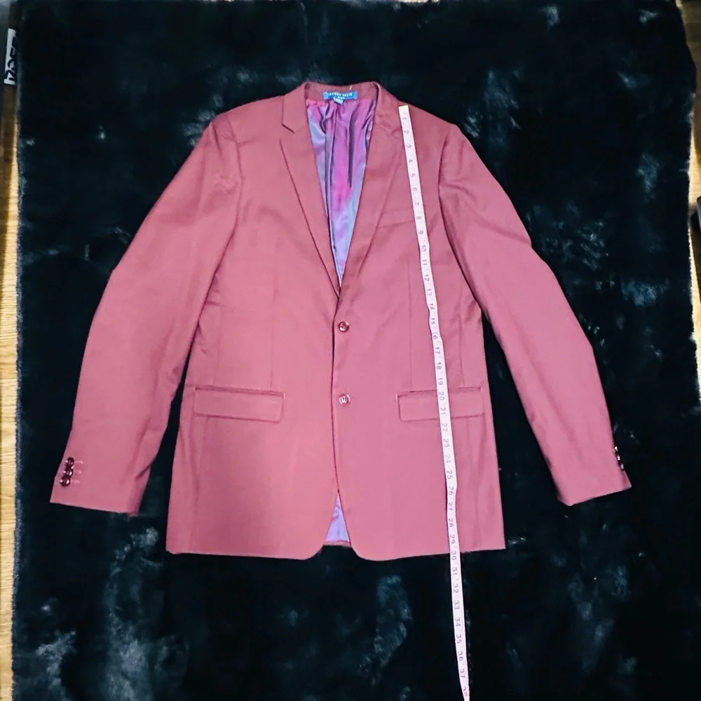 Perry Ellis Boys Burgundy 3-Piece Suit Size 20 Blazer Vest Pants Formal Wedding